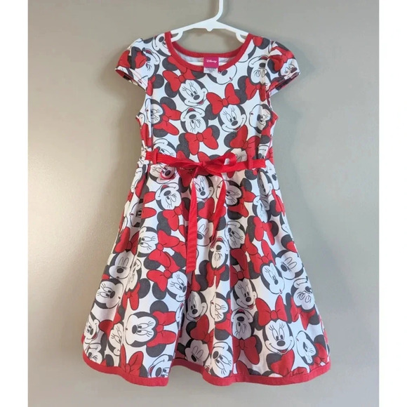Little Girls Self Tie Ribbon Belt Minnie Mouse Dress Sz 5 Full Skirt Red VGUC - Picture 3 of 7